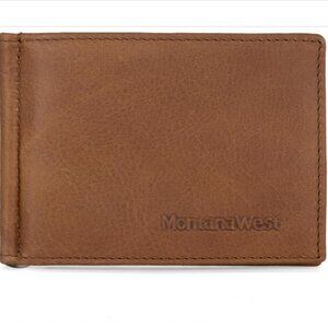 NWT Montana West Men’s Leather RFID Bifold Wallet w/ Money Clip, Brown,4.3”x3.1"